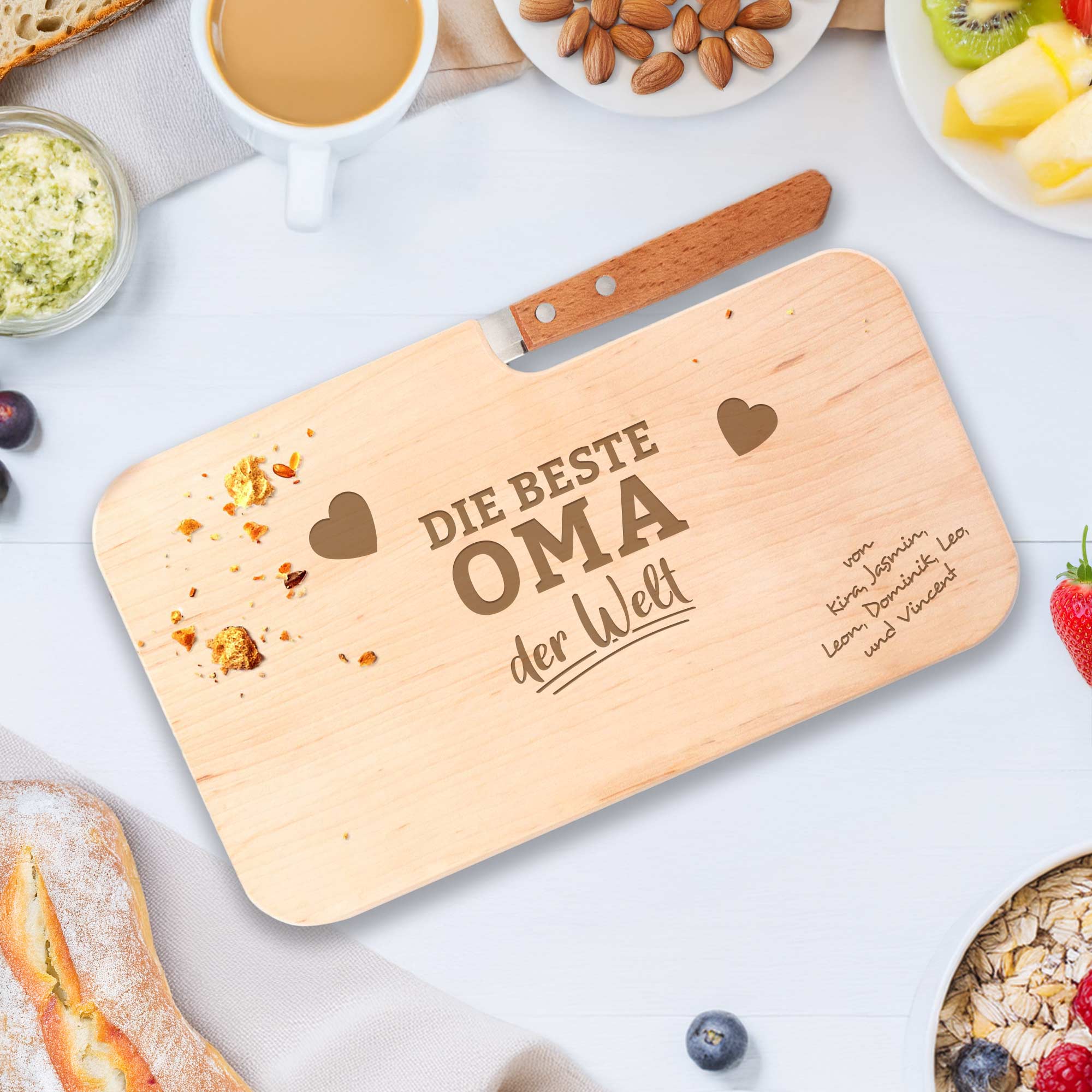 Frühstücksbrett mit Messer für die Beste Oma - Name