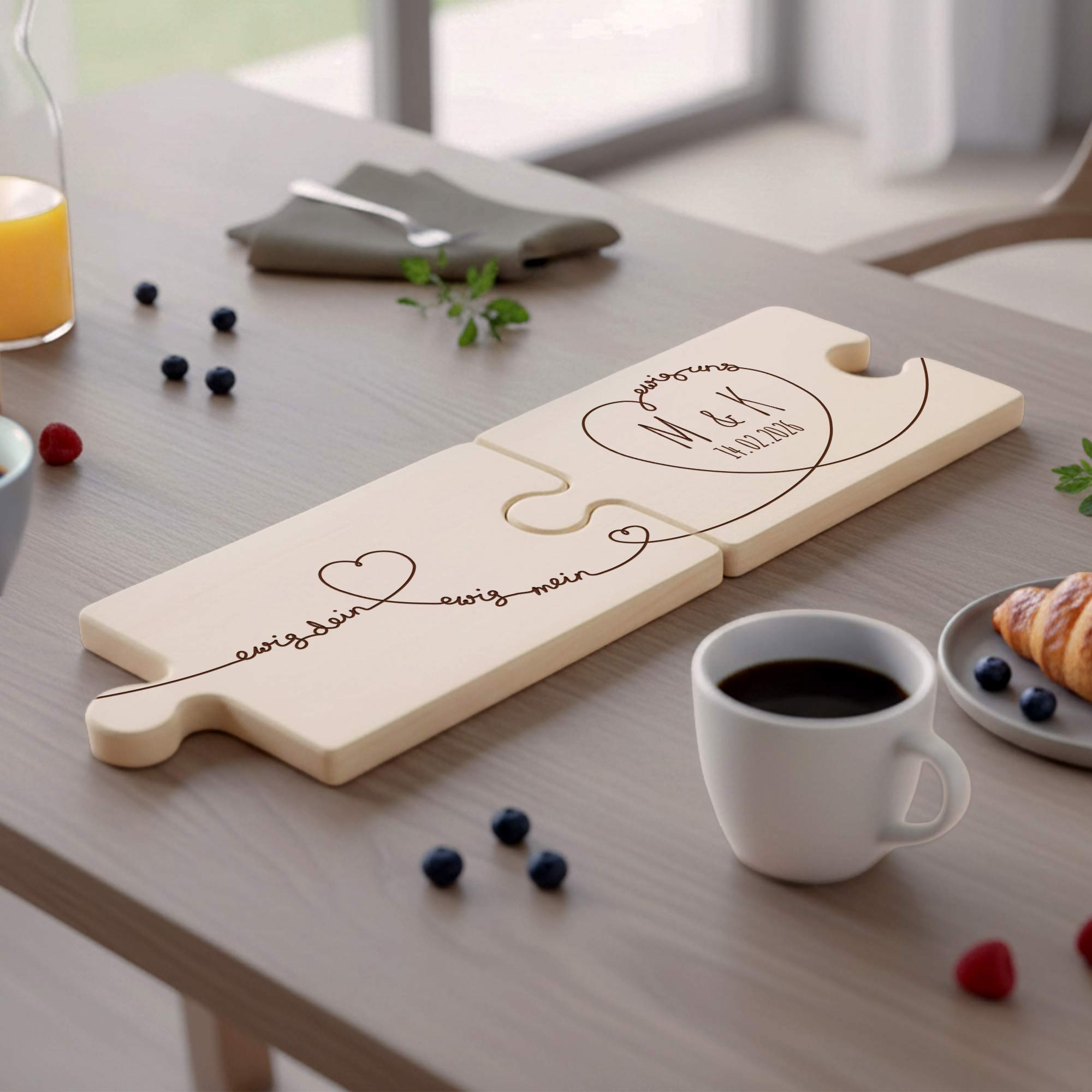 2er Set Puzzle Brett mit Gravur - Ewig dein - Personalisiert