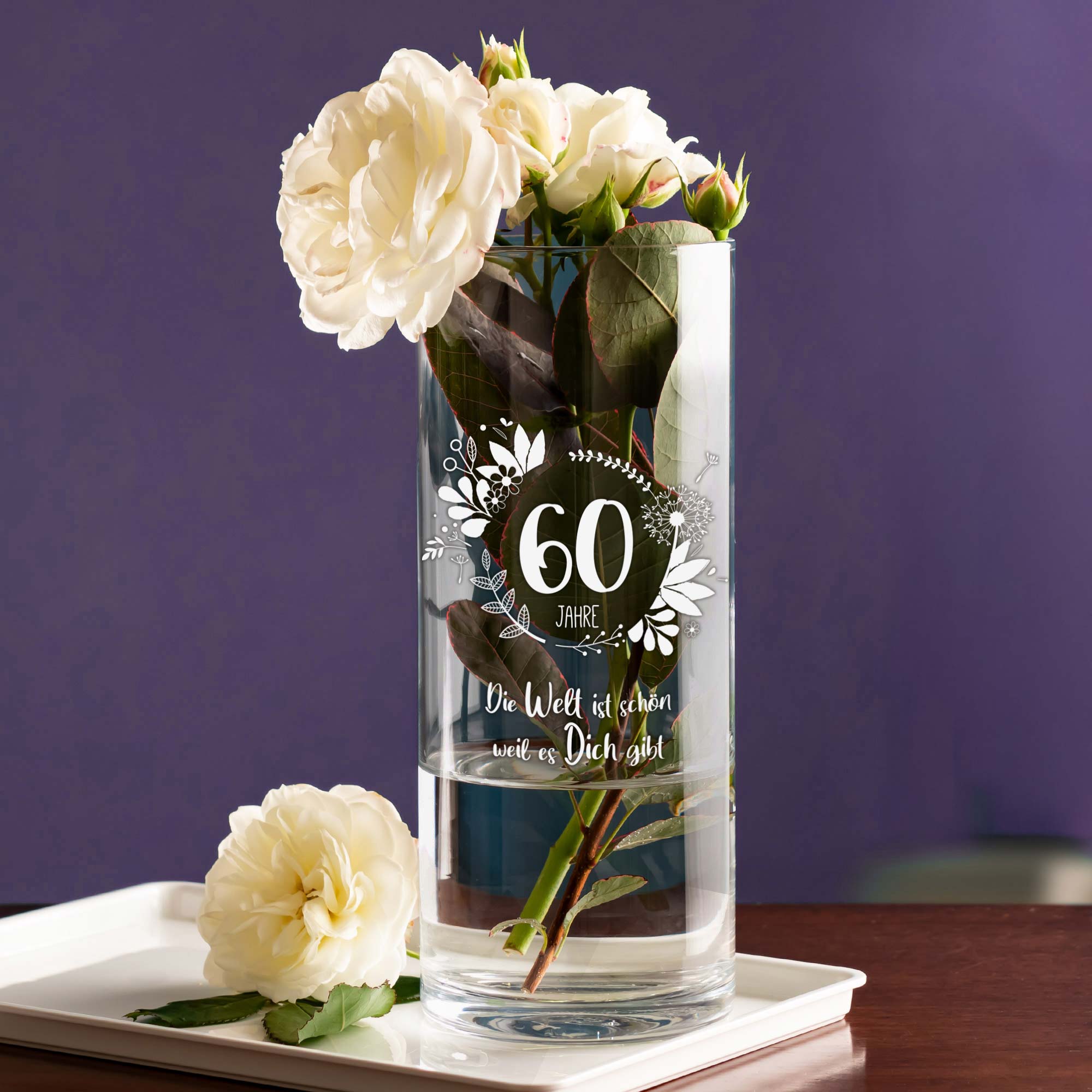 Runde Blumenvase mit Gravur - Geburtstag Runde Blumenvase mit Gravur - Geburtstag