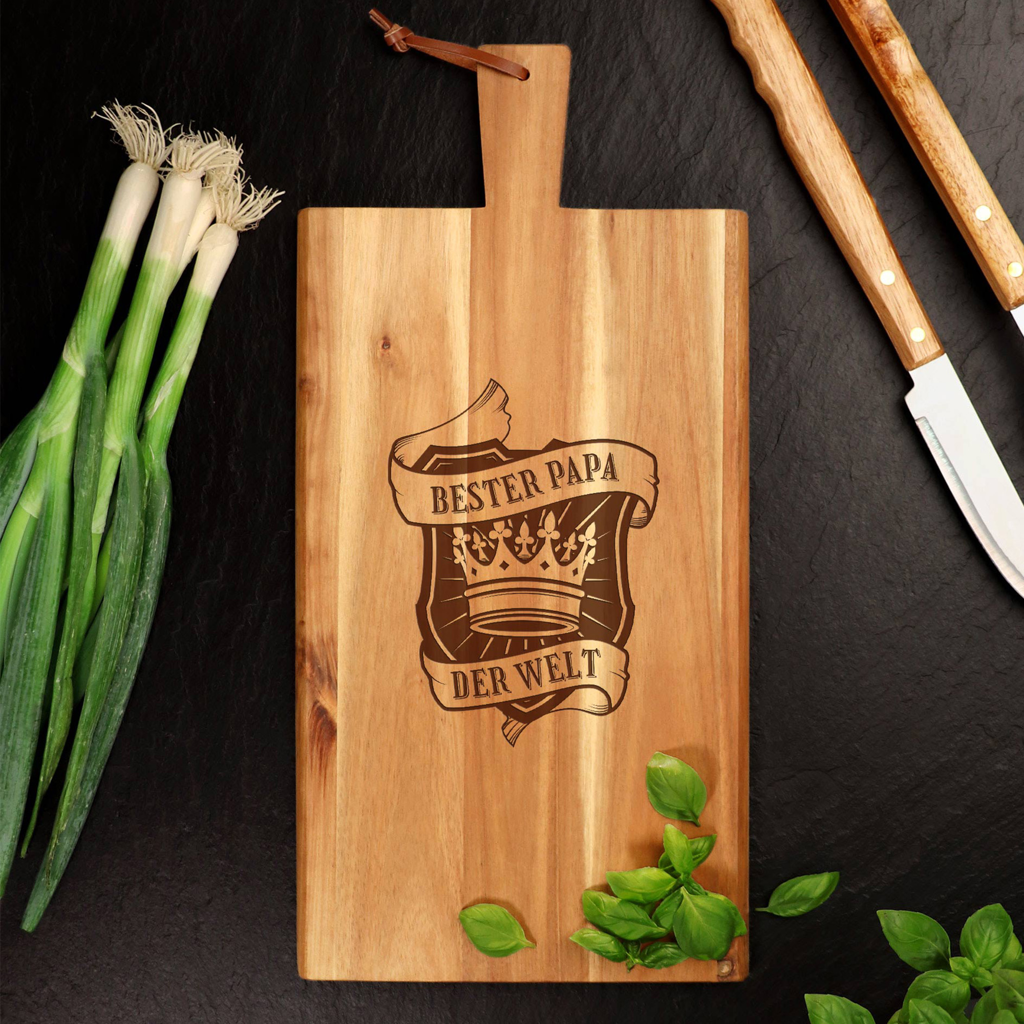 Graviertes Schneidebrett mit Griff für den besten Papa der Welt