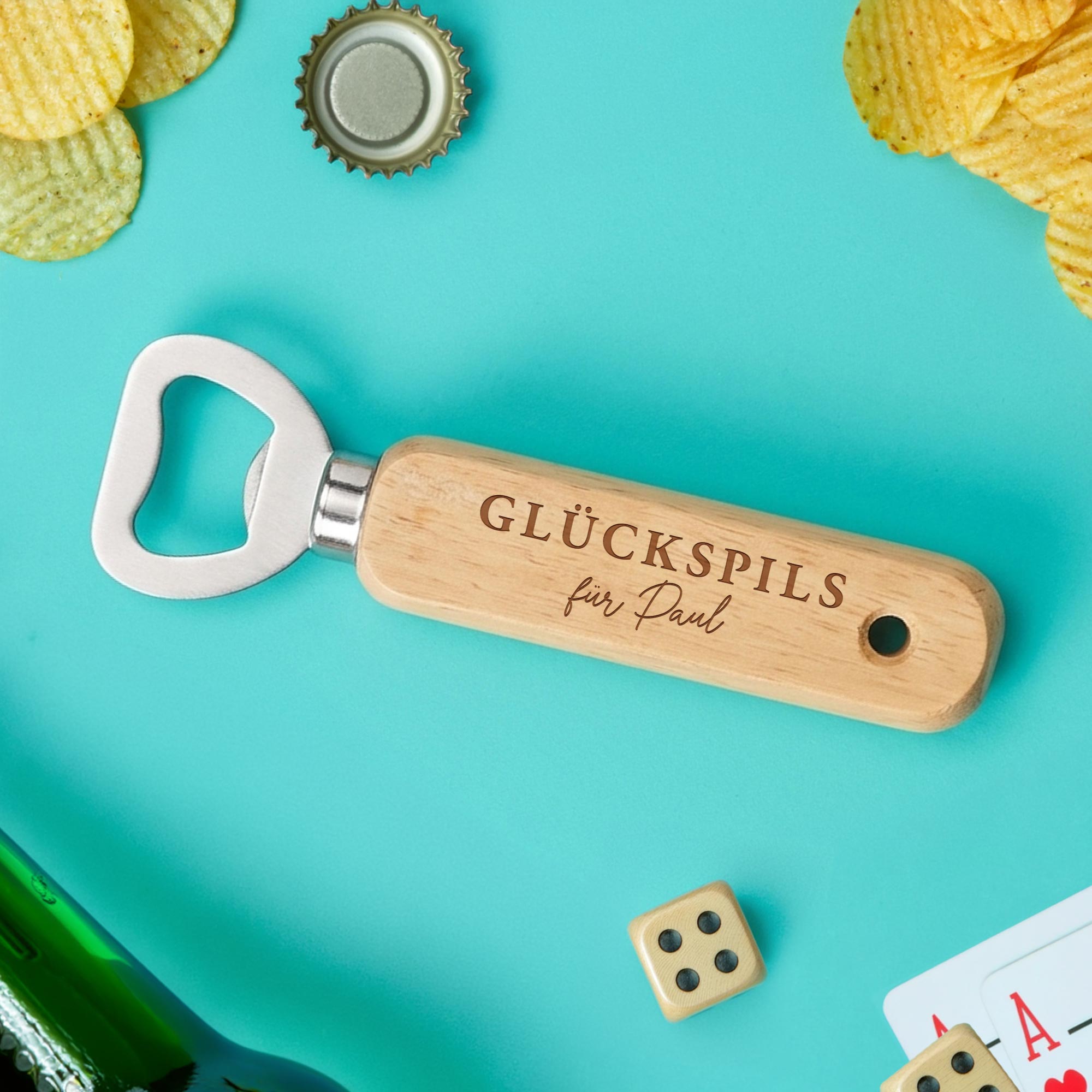 Personalisierter Flaschenöffner aus Holz