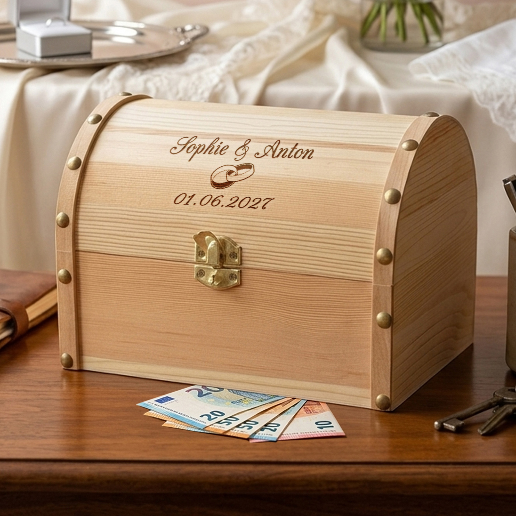 Schatzkiste mit Gravur zur Hochzeit Groß - Ringe
