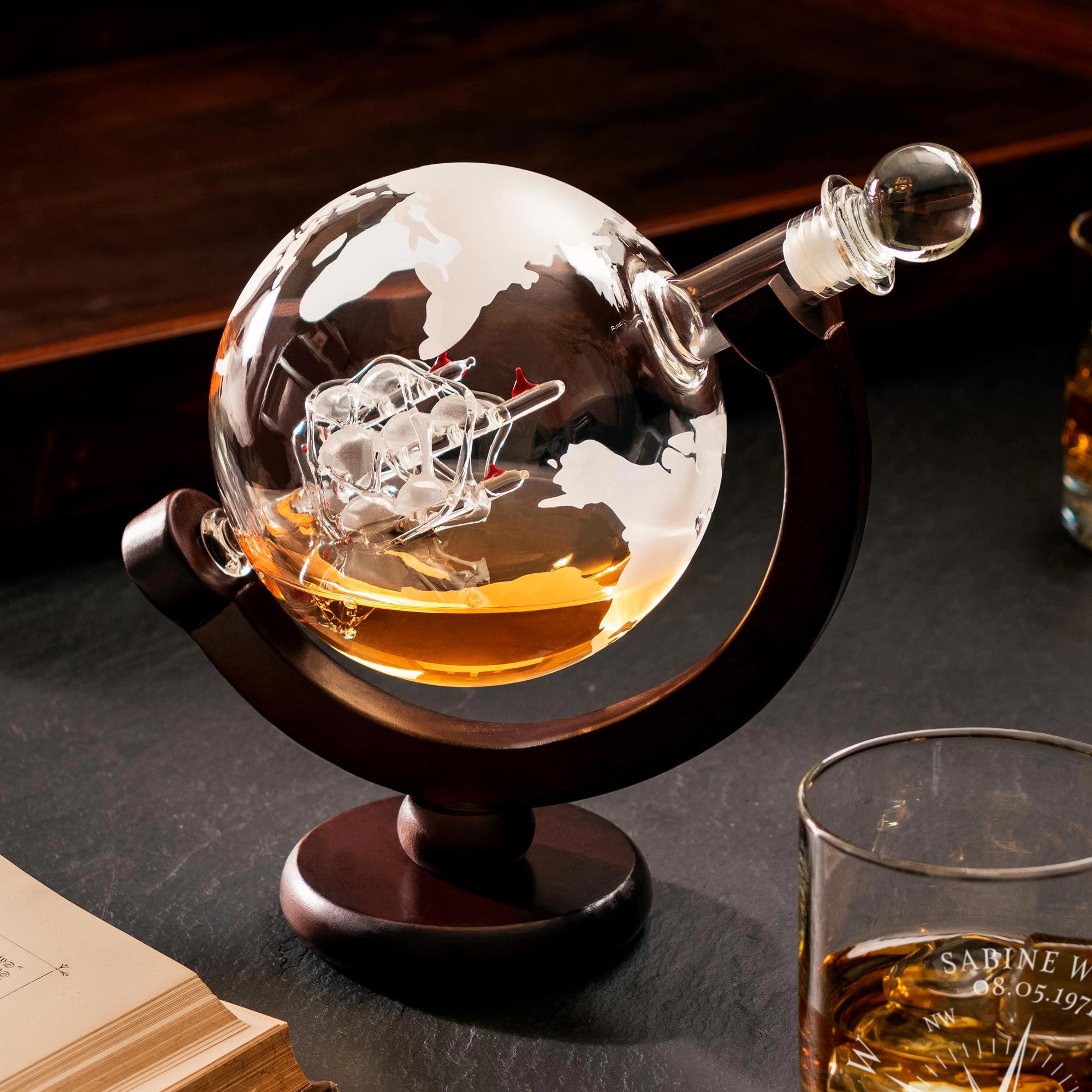 Whisky Set mit Globus Karaffe und Glas - Kompass Whisky Set mit Globus Karaffe und Glas - Kompass
