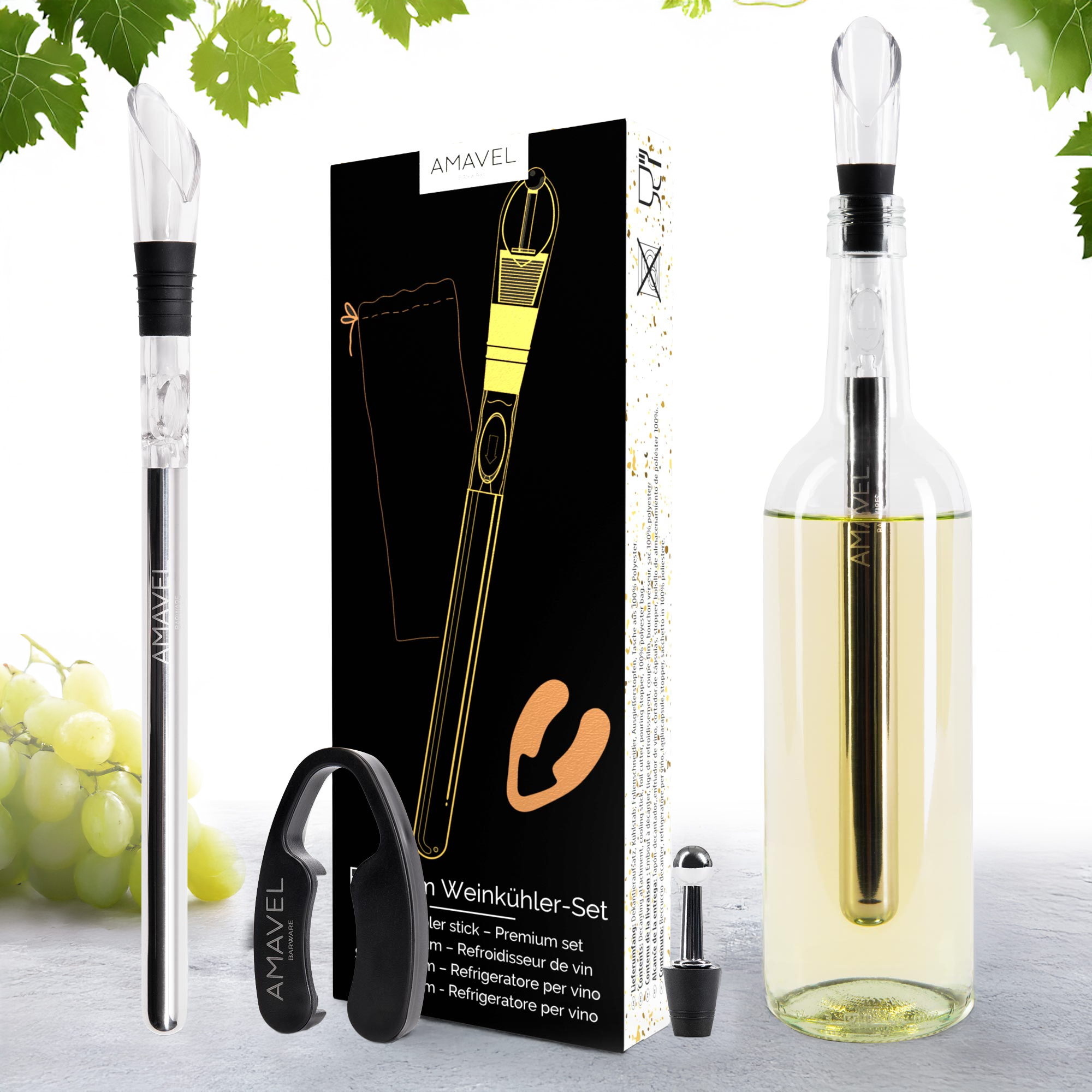 Weinkühler Set - Kühlstab mit Weinzubehör