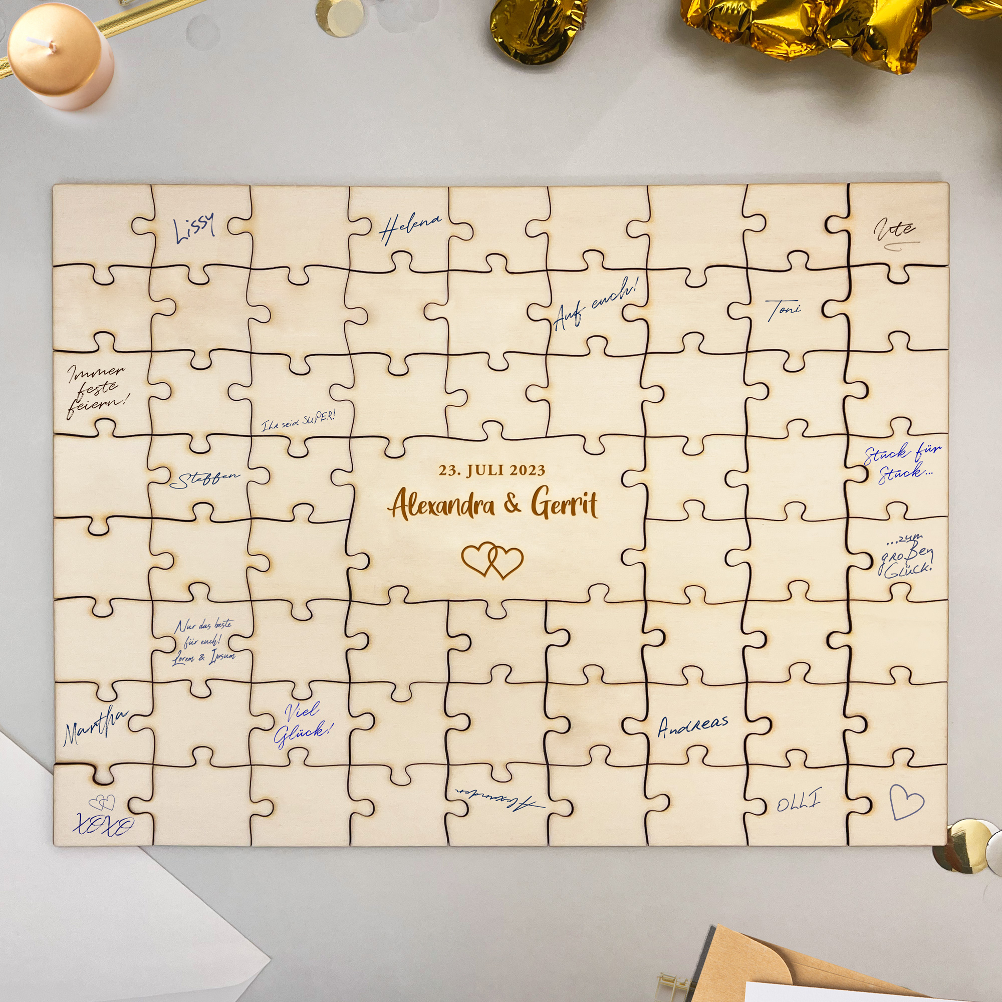 Gästebuch Puzzle - A3 - Hochzeit - Herzen - Personalisiert