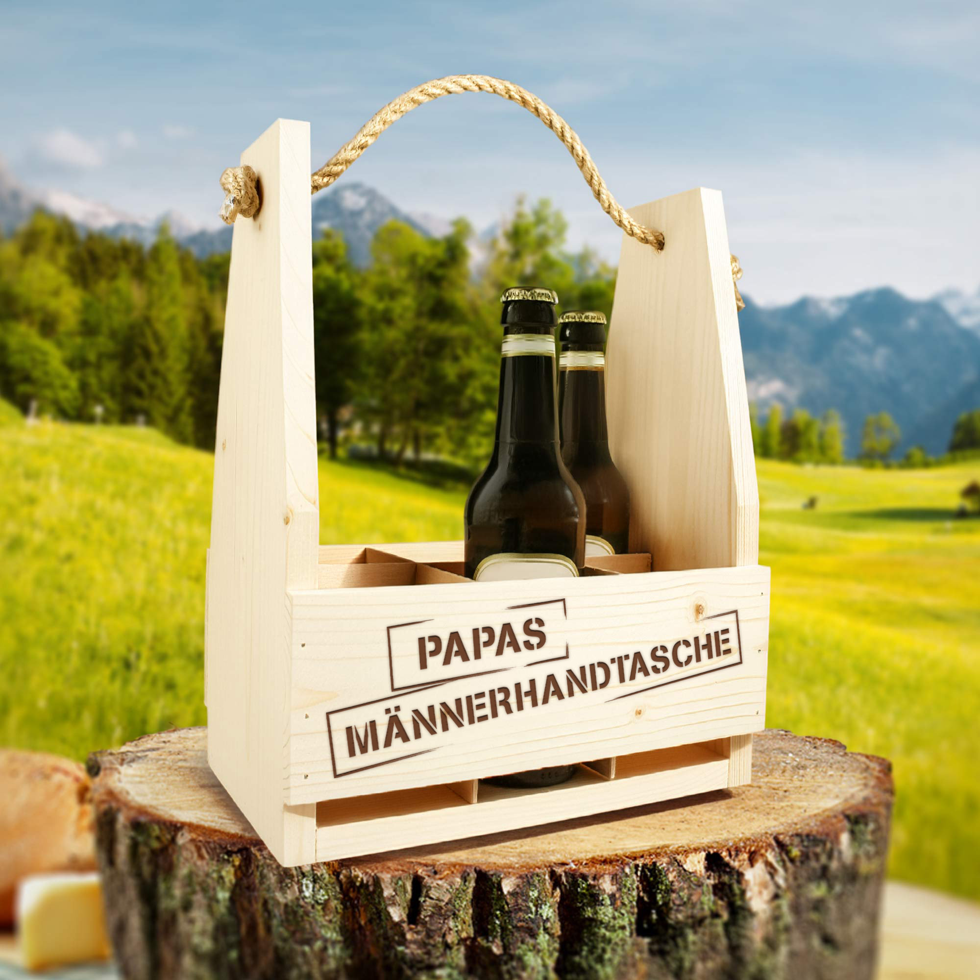 Flaschenträger 6-Fach aus Holz - Papas Männerhandtasche Flaschenträger 6-Fach aus Holz - Papas Männerhandtasche