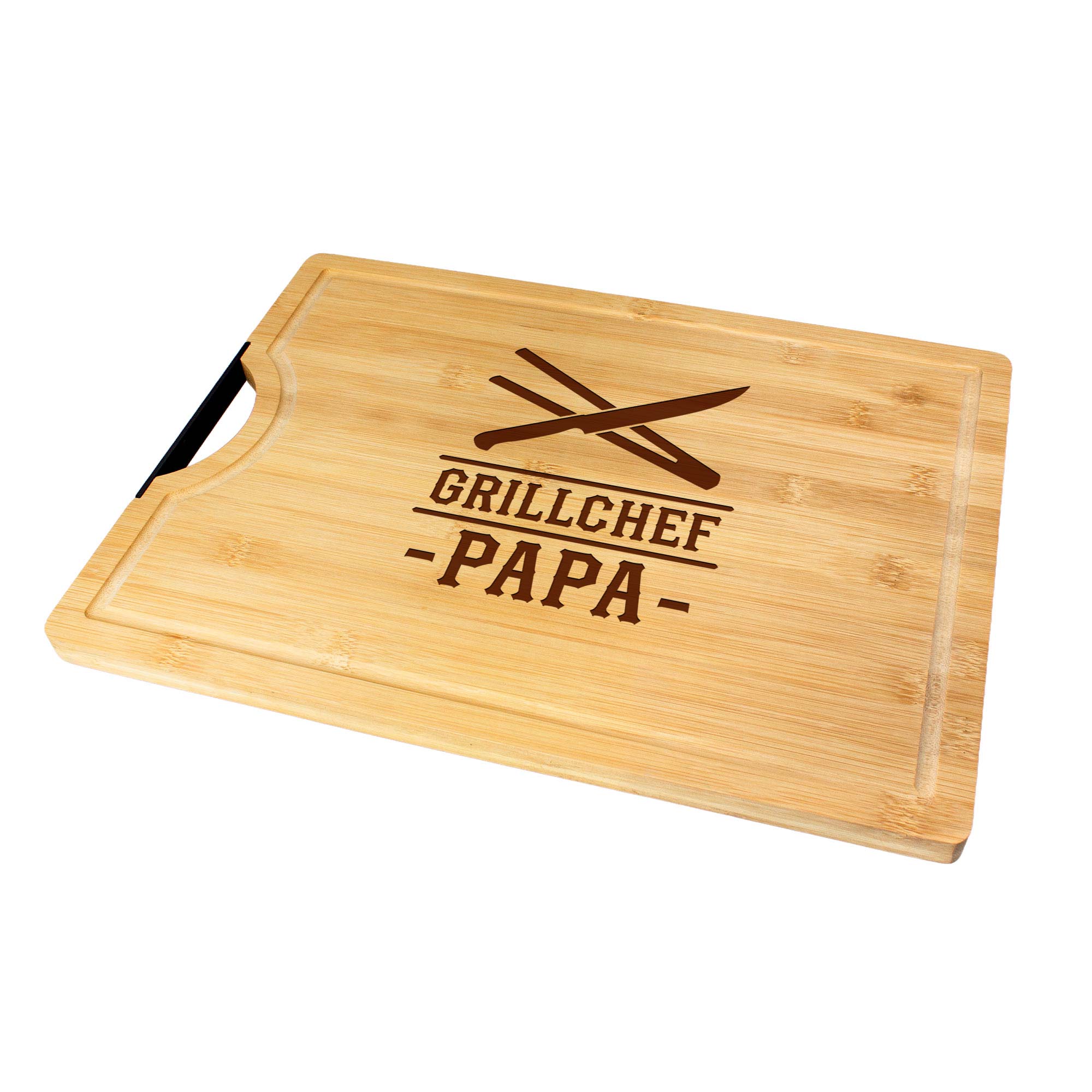 Bambusholz Schneidebrett mit Gravur Grillchef - Grillbrett für Papa