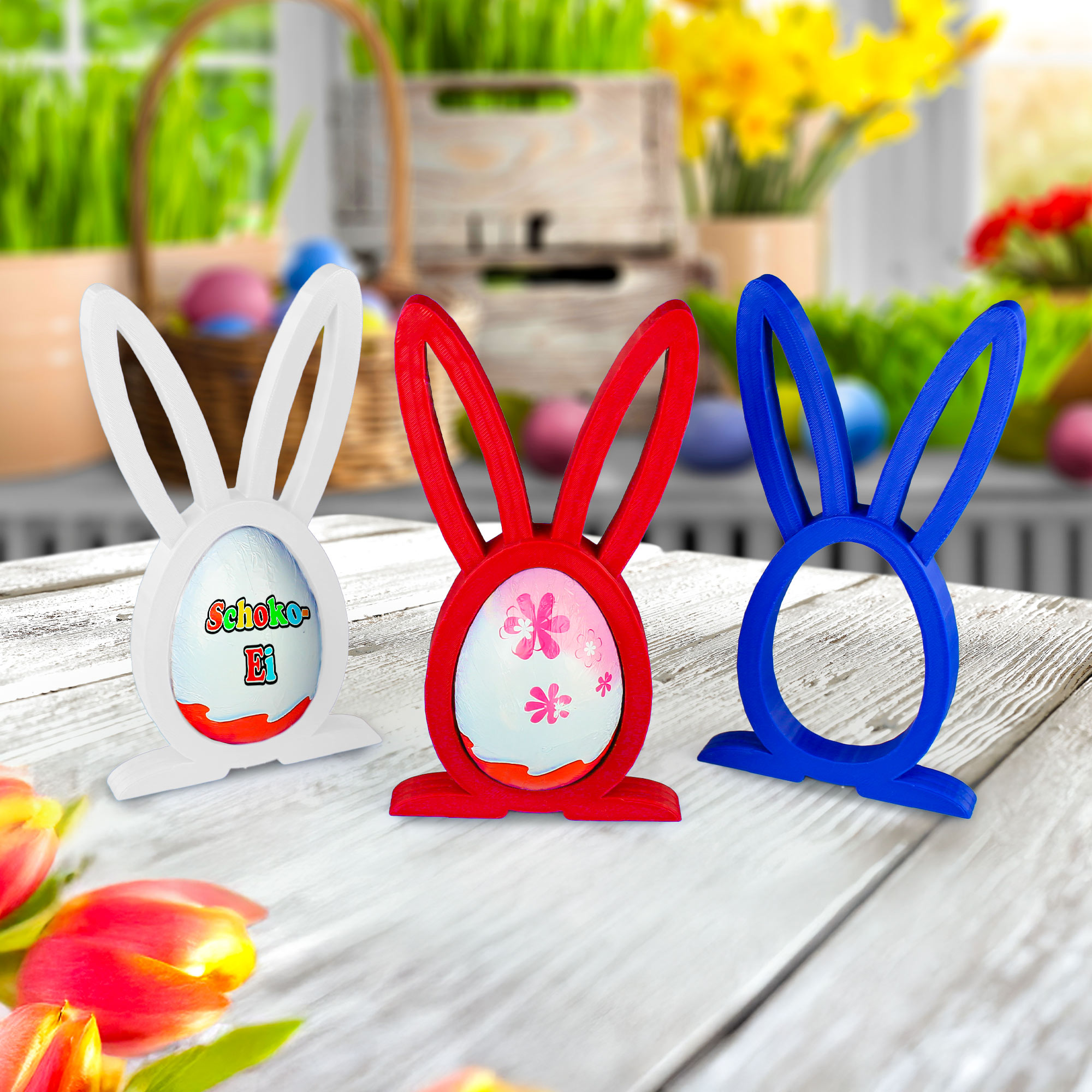 Osterhase Ü-Ei Halter im 3er Set - Bunt