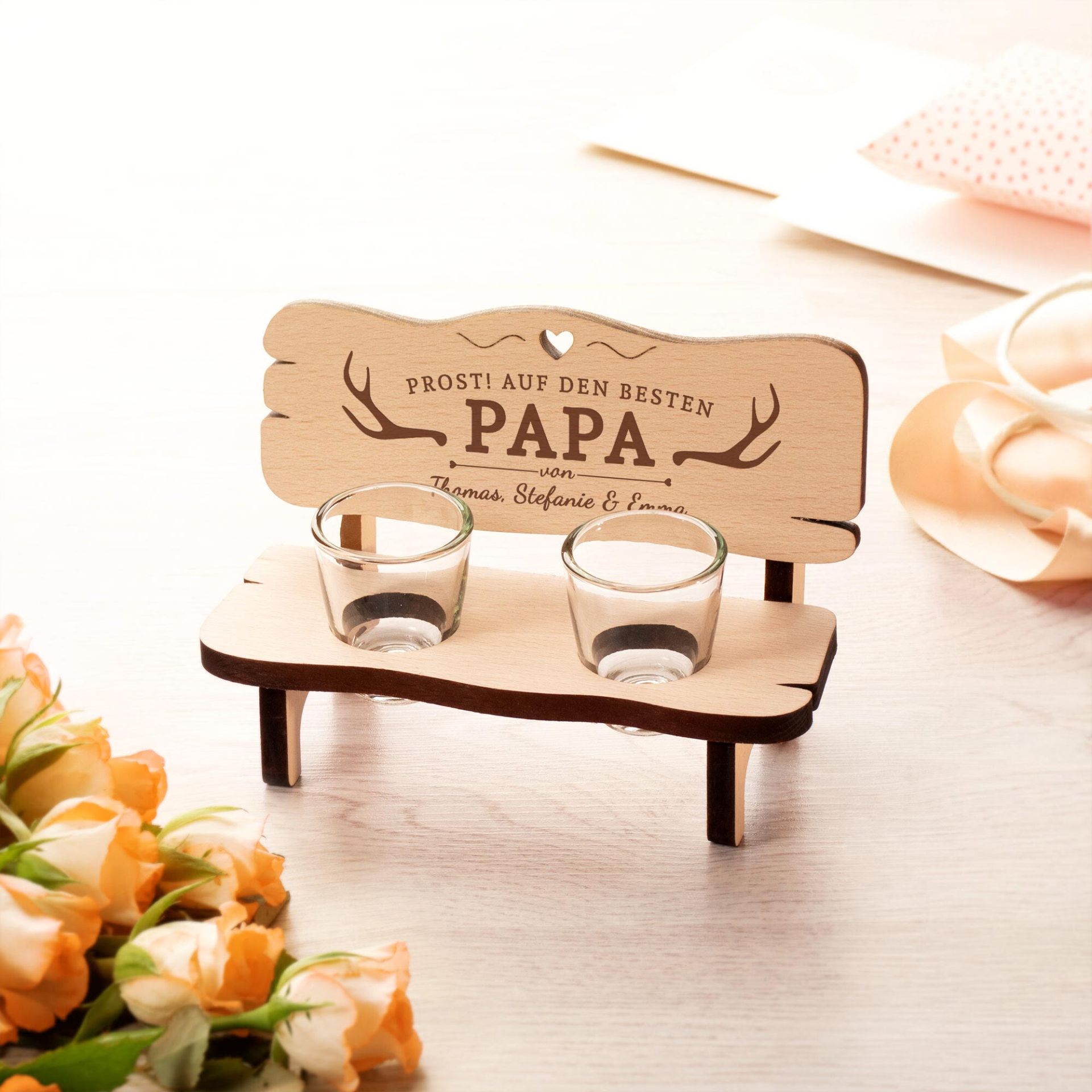 Personalisierte Schnapsbank für Papa - Geweih