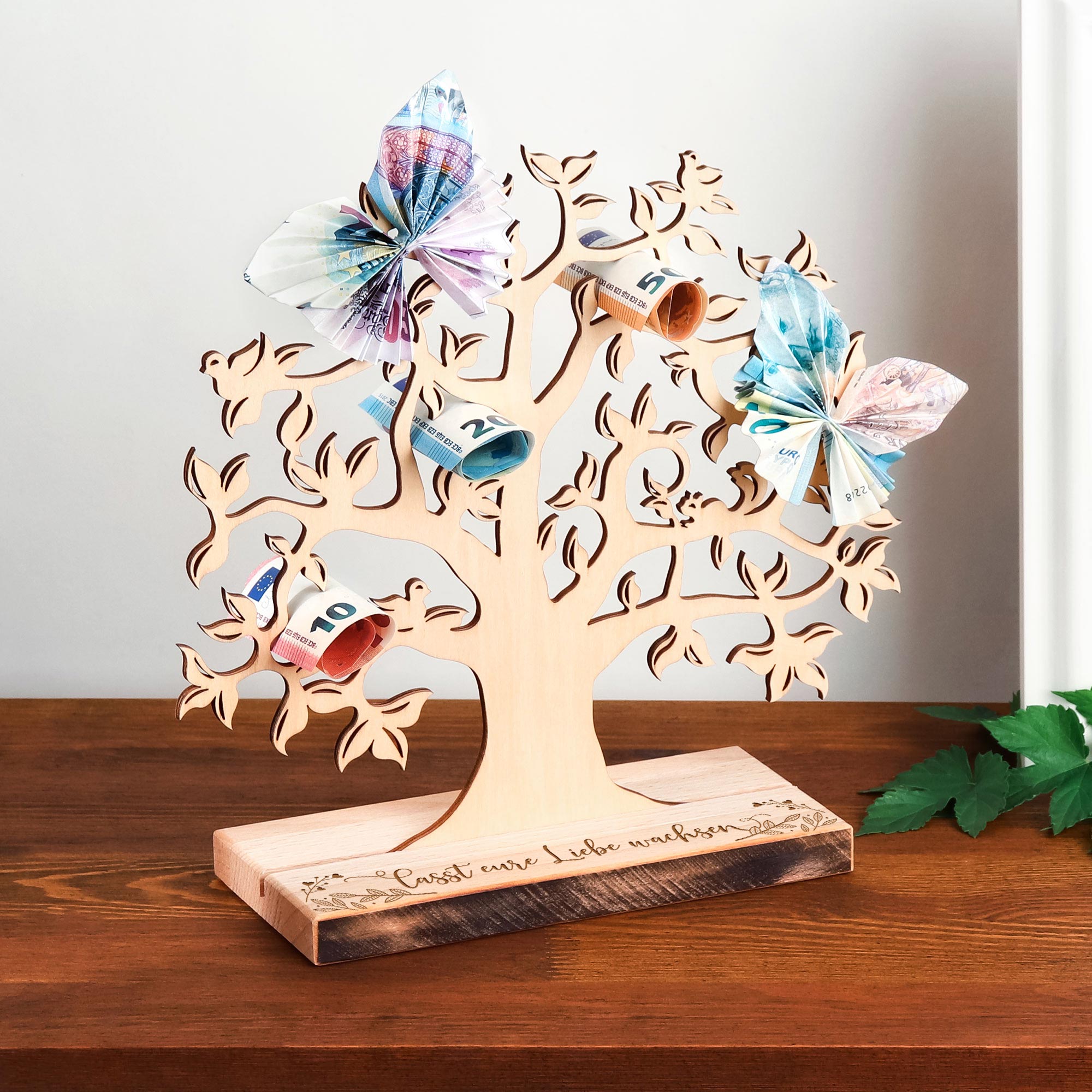 Kleiner Geldbaum mit Gravur zur Hochzeit