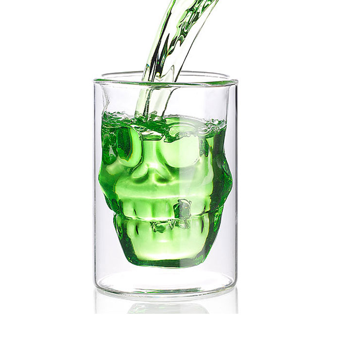 Trinkglas mit Totenkopfmotiv - Doppelwandig