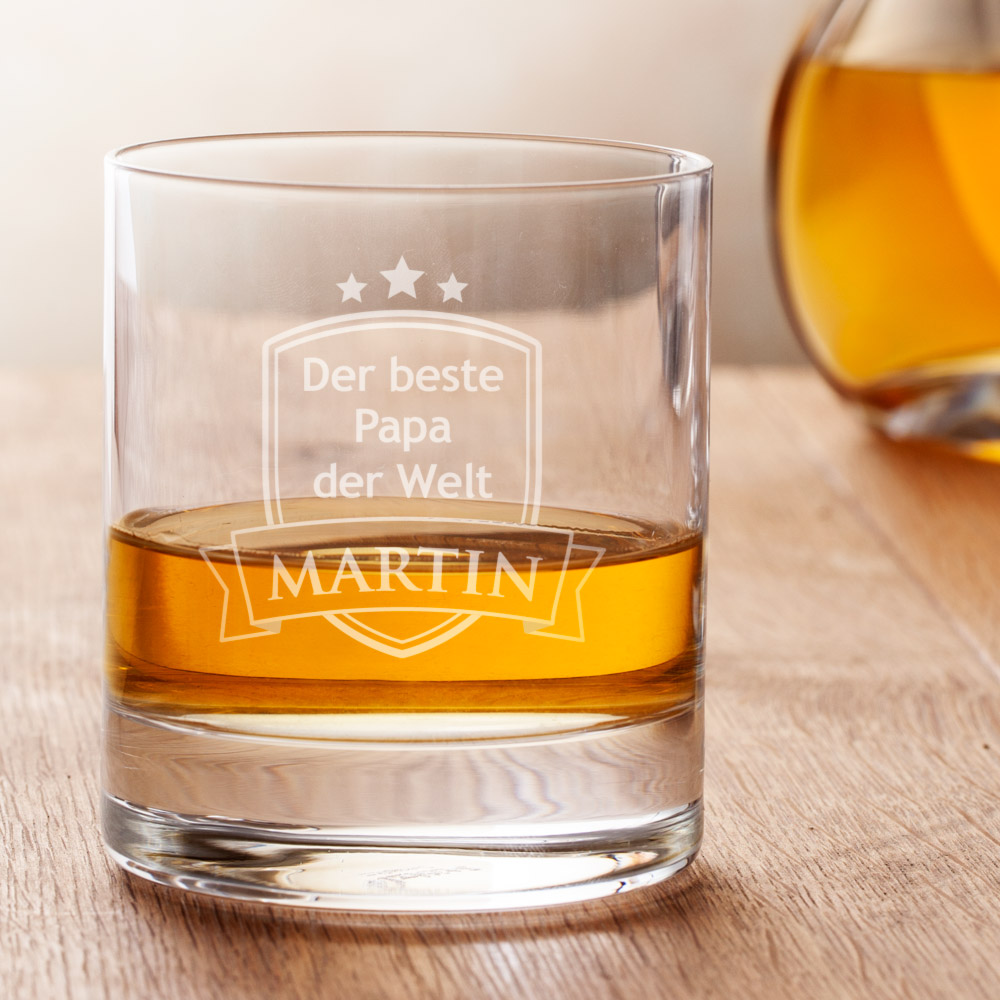Whiskyglas mit Gravur für Papa - Wappen - personalisiert Whiskyglas mit Gravur für Papa - Wappen - personalisiert
