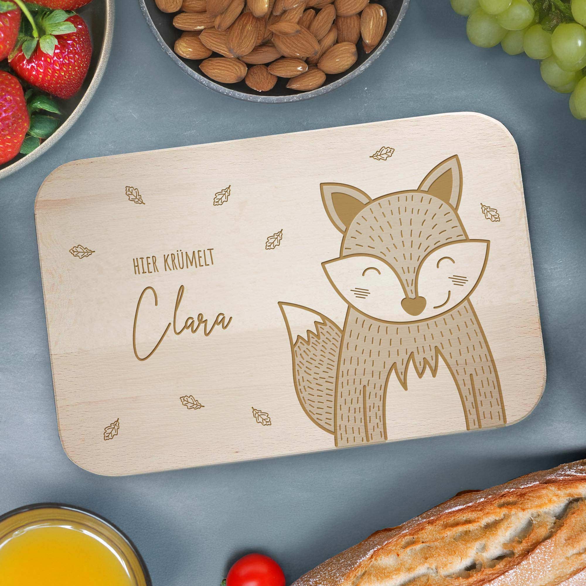 Frühstücksbrett mit Gravur für Kinder - Fuchs