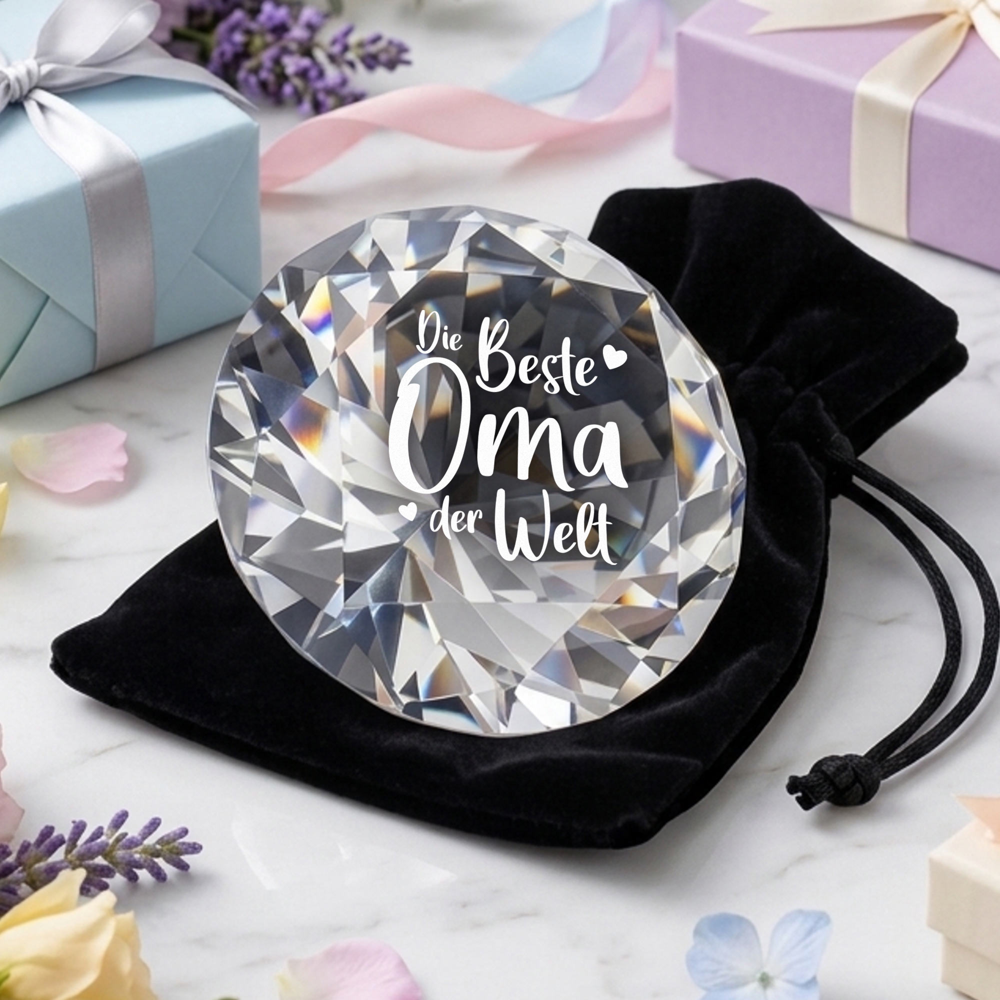 Diamant Kristall mit Gravur und Samtsäckchen - Beste Oma Diamant Kristall mit Gravur und Samtsäckchen - Beste Oma