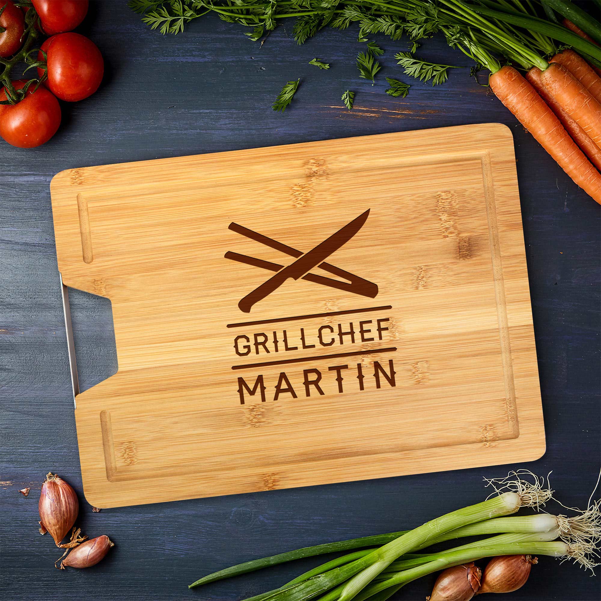 Bambusholz Schneidebrett mit Gravur Grillchef - Personalisiert