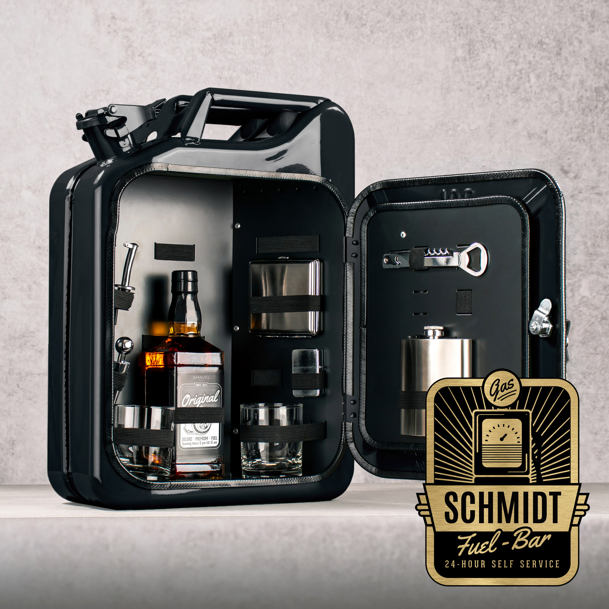 Personalisierte Kanisterbar mit 8-teiligem Zubehör - Schwarz Personalisierte Kanisterbar mit 8-teiligem Zubehör - Schwarz