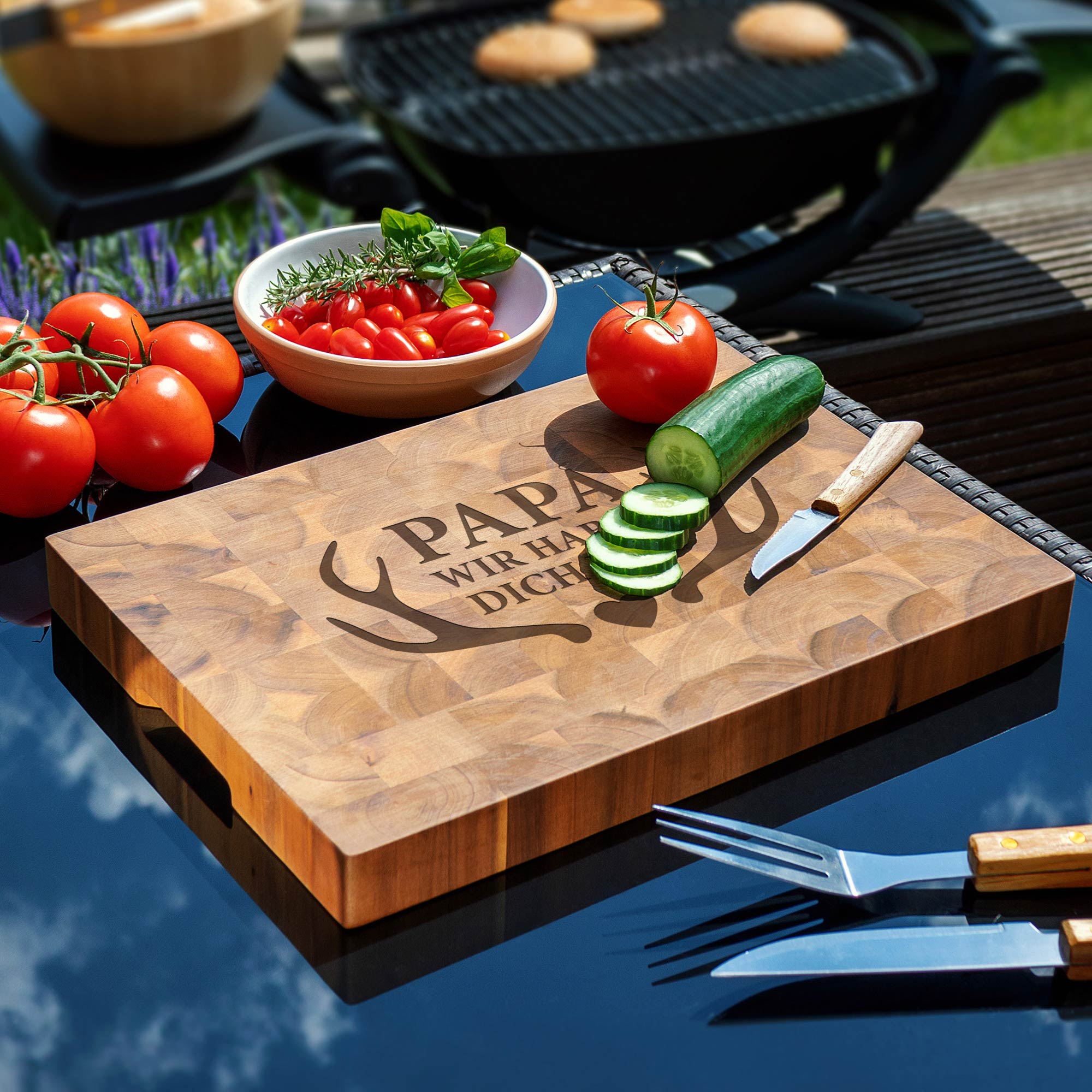 Premium Stirnholz Schneideblock Akazie für Papa - Geweih