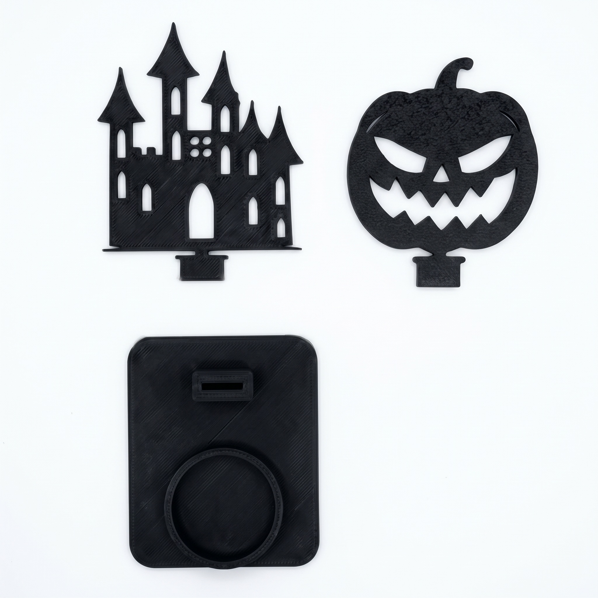 Halloween Teelichthalter „Grusel-Kürbis“ – 2 Schattenmotive mit Kürbis & Spukhaus