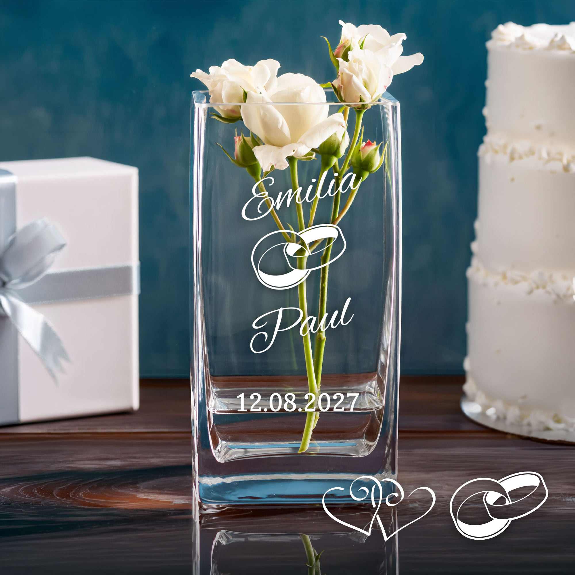 Blumenvase aus Glas zur Hochzeit - Personalisiert