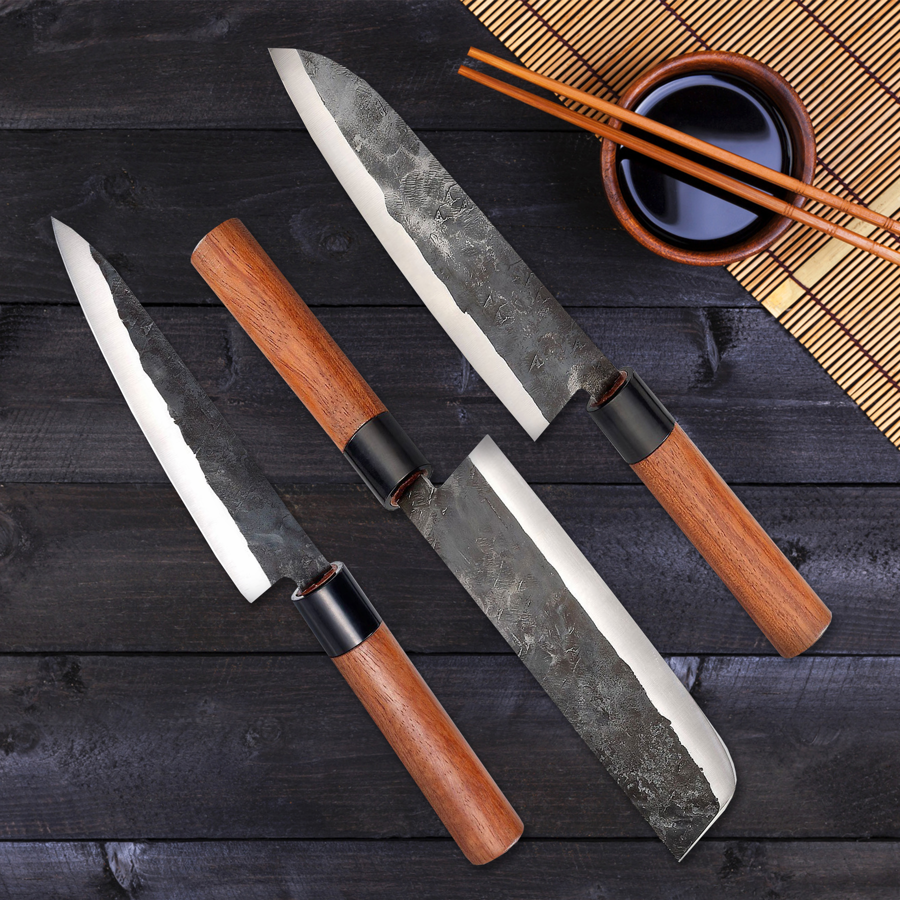 Messer Set mit Echtholzgriffen