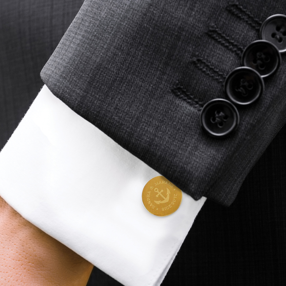 Manschettenknöpfe Gold zur Hochzeit - Anker - personalisiert