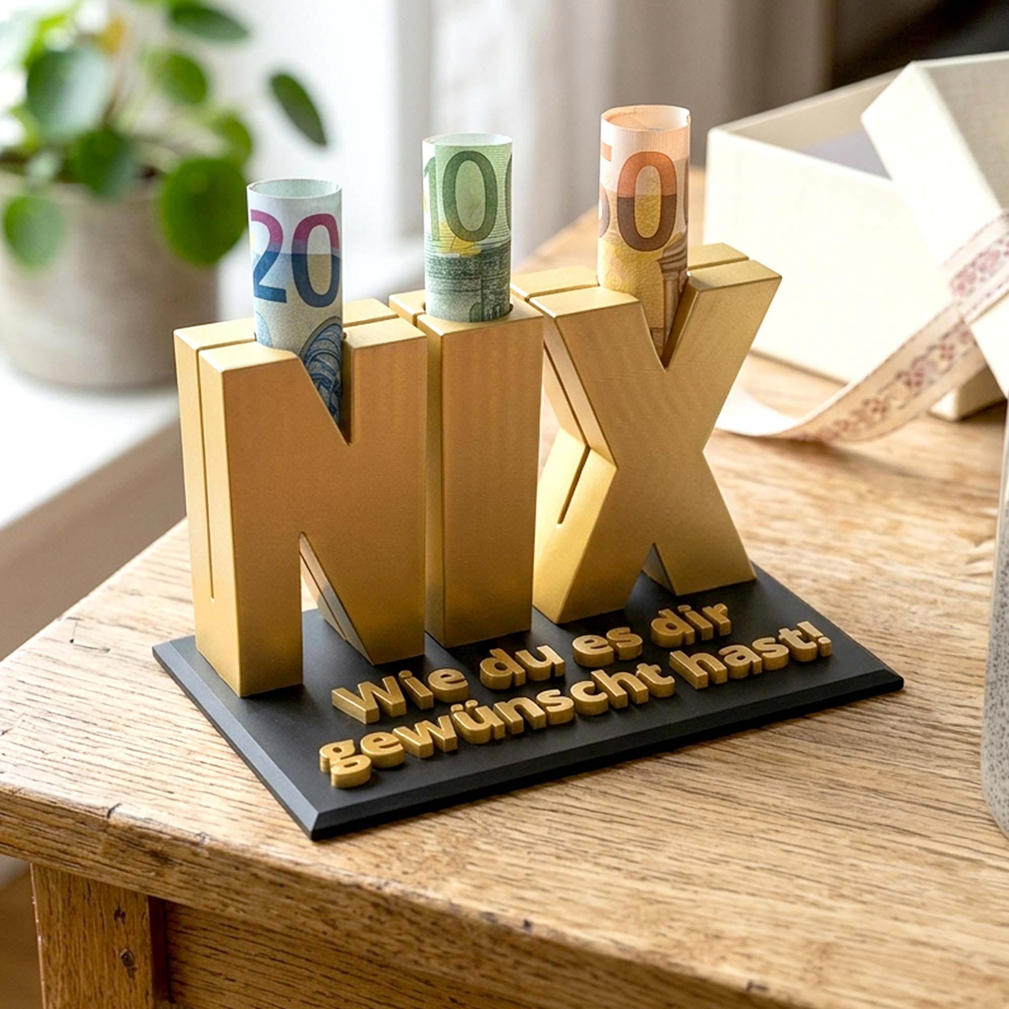 Nix Geschenk - Geschenkverpackung für Geld & Gutscheine in Gold Nix Geschenk - Geschenkverpackung für Geld & Gutscheine in Gold