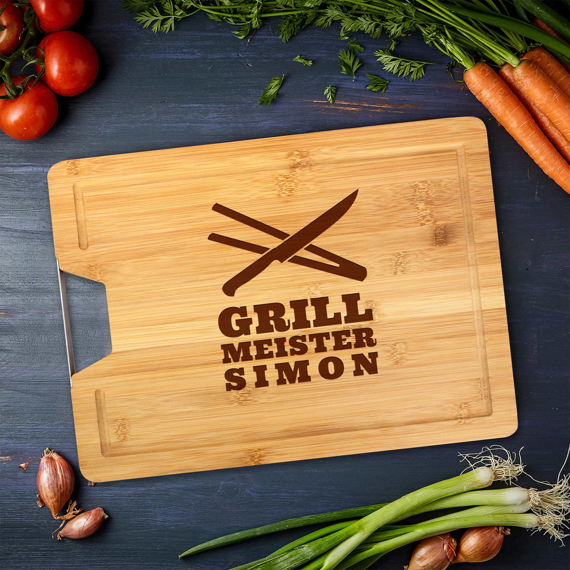 Bambusholz Schneidebrett mit Gravur Grillmeister - Personalisiert
